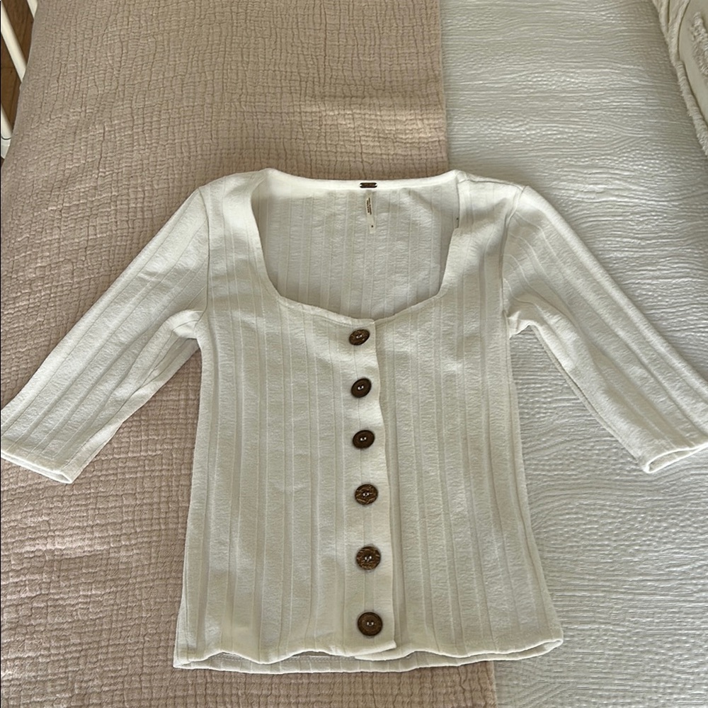 White Button-Up Ribbed Top
